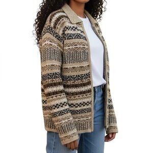 Vintage 90’s  Erika Fair Isle Zip Cardigan Sweater Knit Multicolor Hippie Boho